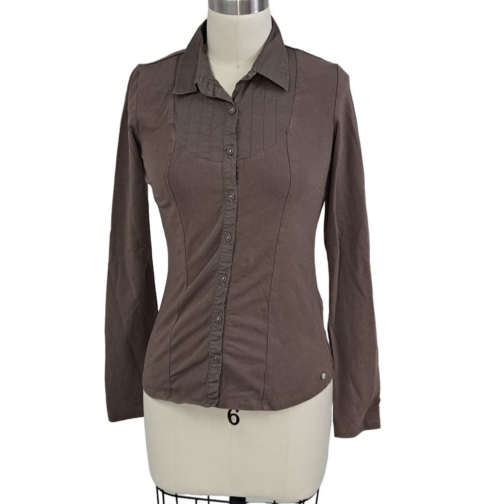 Lole Brown Button Down Top Womens Super Stretch Cotton Size Small